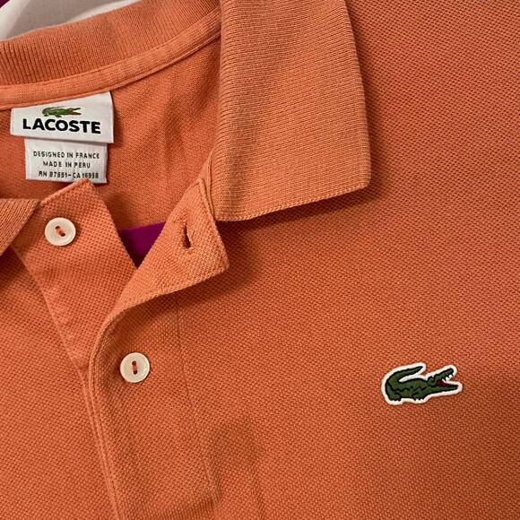 LACOSTE • Orange Classic Fit Short Sleeve Polo Shirt - Picture 3 of 7